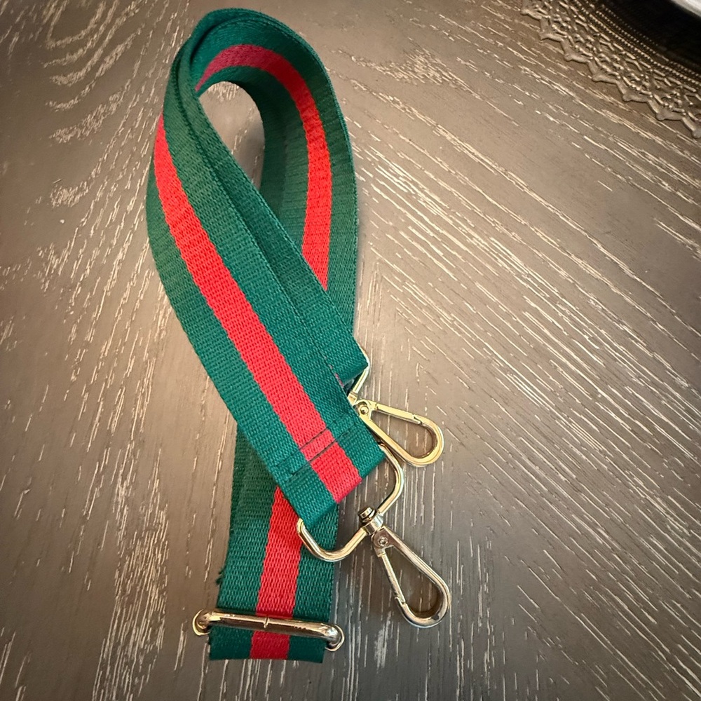 Green and Red Striped Bag Strap